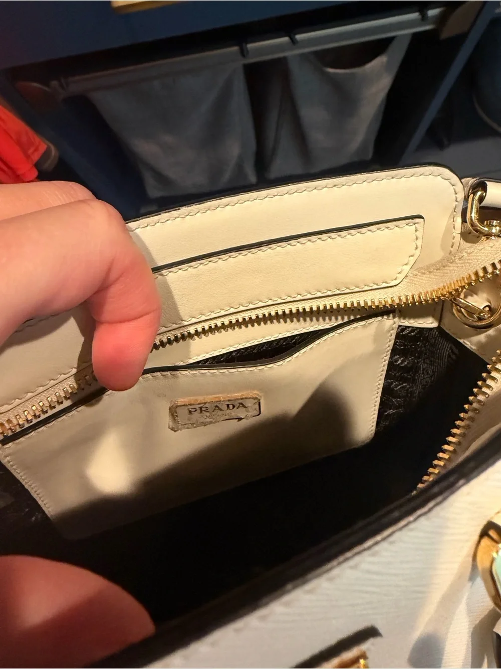 Prada Cream Saffiano Leather Mini Satchel with Gold Hardware